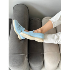 Ніжно-блакитні замшеві лофери на низькому ходу Арт. 156-6